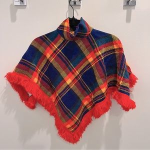 OBSESSED with this 70s vintage girls plaid poncho with fringe!!